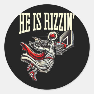 Pegatina Redonda Él Es Rizzin Gracioso Meme De Jesus Bysketll