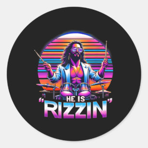Pegatina Redonda Él Es Rizzin' Jesucristo Ha Rizzen Gracioso De Pas