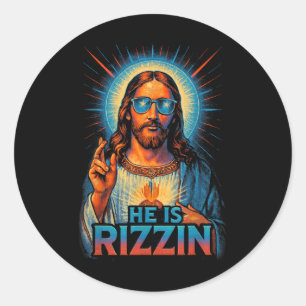 Pegatina Redonda Él Es Rizzin Jesús Bendiciendo El Amor Gesto Pascu