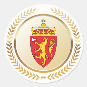 Pegatina Redonda El Escudo de Armas de Noruega