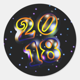 Pegatina Redonda El espacio ultraterrestre de 2018 Feliz Año Nuevo