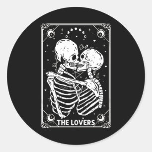 Pegatina Redonda El esqueleto de la tarjeta Tarot para los amantes