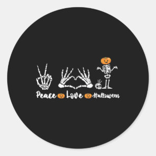 Pegatina Redonda El esqueleto de Peace Love Halloween Manos diverti