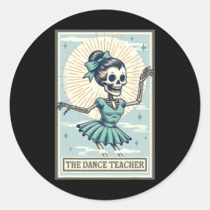 Pegatina Redonda El esqueleto del profesor de danza Tarot Card Danc
