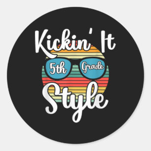 Pegatina Redonda El estilo de 5º grado vuelve a la escuela primaria