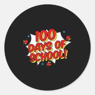 Pegatina Redonda El estilo de superhéroes feliz 100 días de colegio