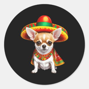 Pegatina Redonda El famoso Cinco De Mayo Chihuahua Perro Amantes De