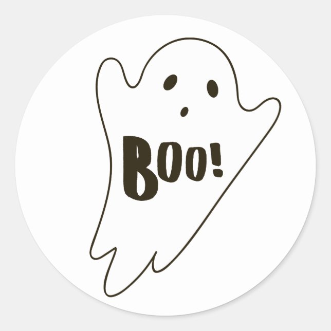 Pegatina Redonda El fantasma blanco de Halloween dice BOO (Anverso)