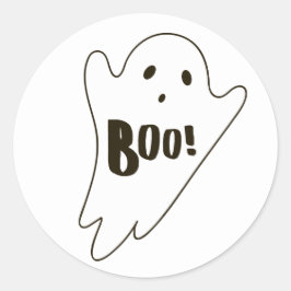 Pegatina Redonda El fantasma blanco de Halloween dice BOO