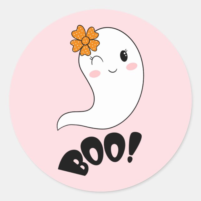 Pegatina Redonda El fantasma rosado fantasmal Halloween cumpleaños (Anverso)