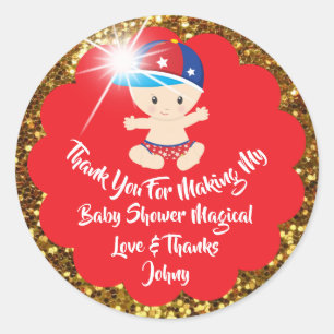 Pegatina Redonda El favor de Baby Shower del americano agradece el