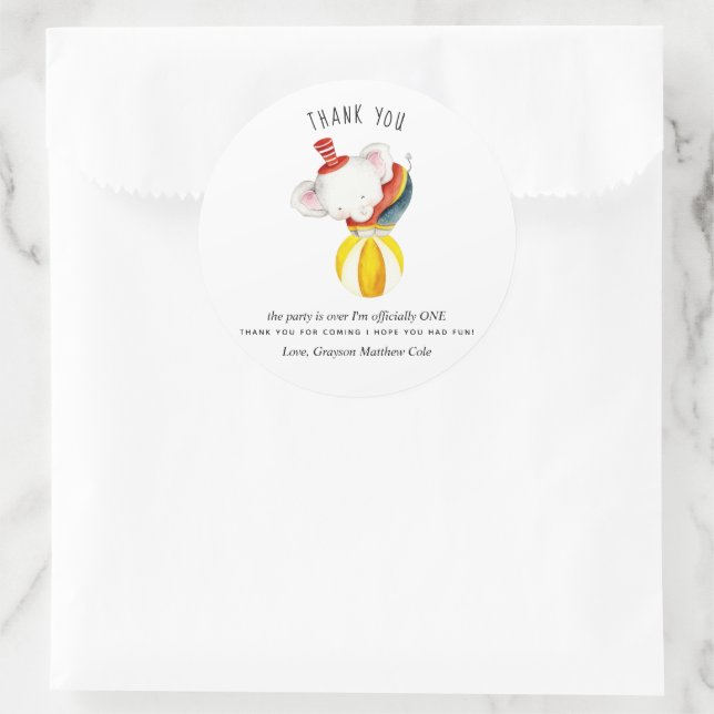 Pegatina Redonda El favor del partido del elefante del circo lindo  (Bolso)