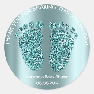 Pegatina Redonda El favor verde azulado de Baby Shower de los pies