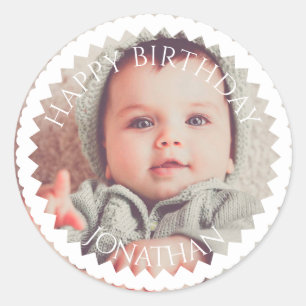 Pegatina Redonda El feliz cumpleaños personalizado añade su foto