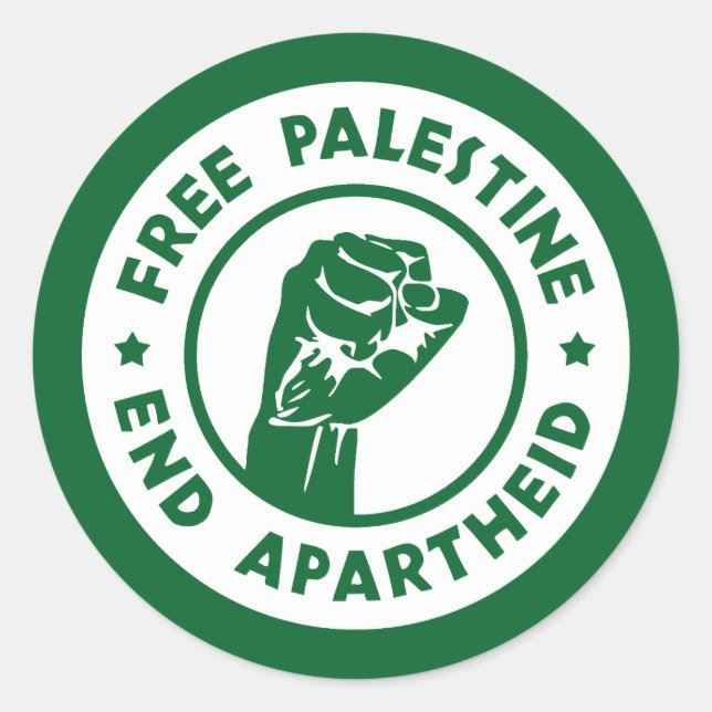 Pegatina Redonda El fin del Apartheid en Palestina Libre (Anverso)