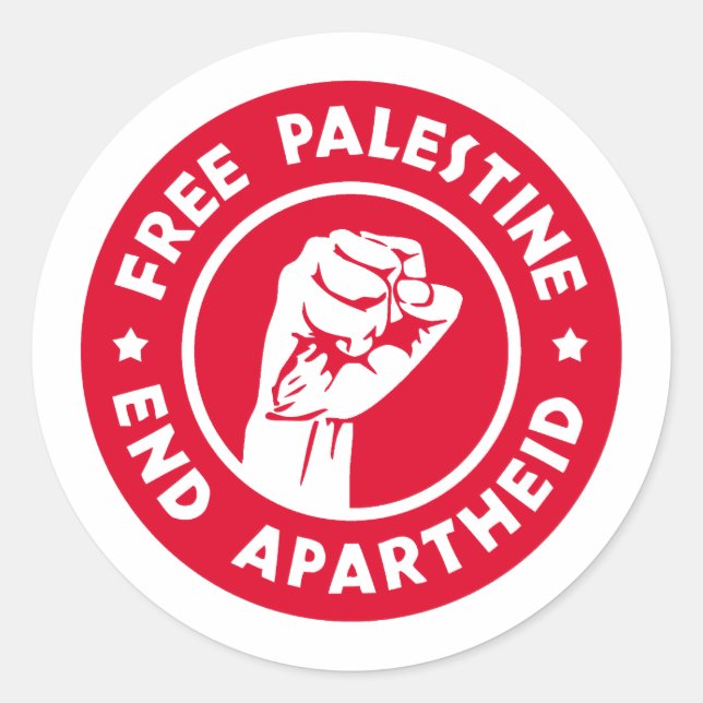 Pegatina Redonda El fin del Apartheid en Palestina Libre (Anverso)