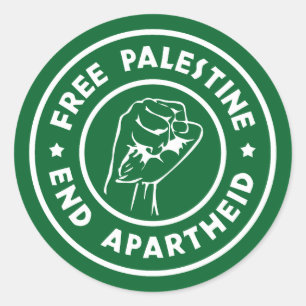 Pegatina Redonda El fin del Apartheid en Palestina Libre