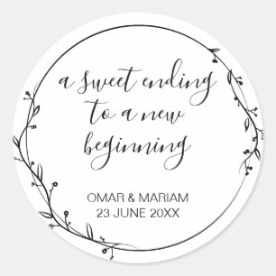 Pegatina Redonda El fin del dulce nuevo comienzo del favor de la bo
