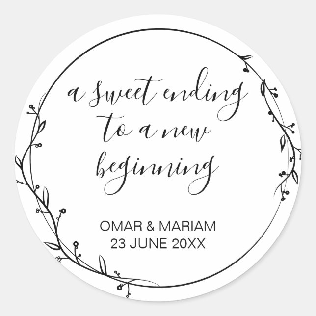 Pegatina Redonda El fin del dulce nuevo comienzo del favor de la bo (Anverso)