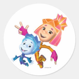 Pegatina Redonda El Fixies el   Simka y Nolik