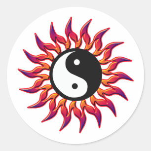 Pegatina Redonda El flamear Yin Yang Sun