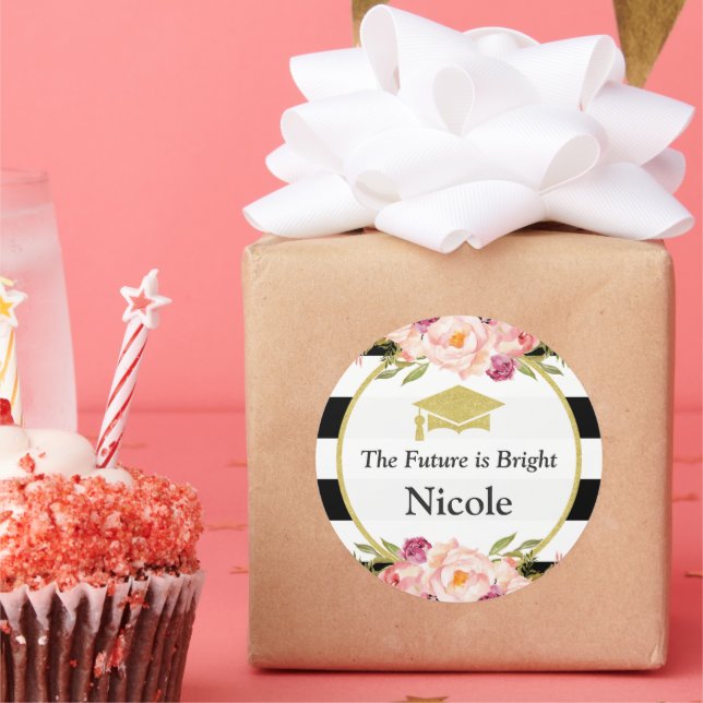 Pegatina Redonda El futuro es brillante | Graduado de Glam Floral F (Fiesta)