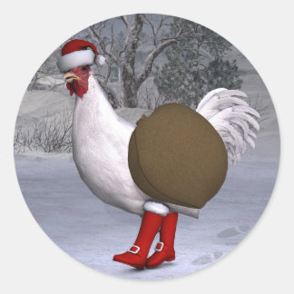 Pegatina Redonda El gallo blanco Santa Claus