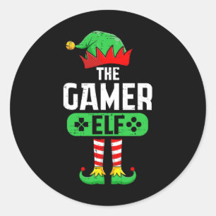 Pegatina Redonda El Gamer Elf Xmas Matching Navidad Pijama Familiar