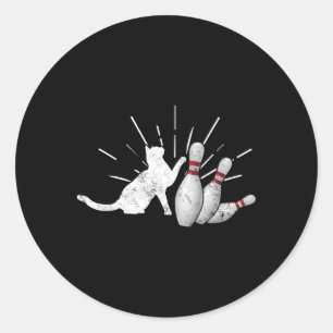 Pegatina Redonda El gato Alley Tipping Pins Funny Bowling