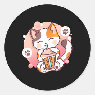 Pegatina Redonda El gato Boba Tea Bubble Tea Anime Kawaii Neko Chic