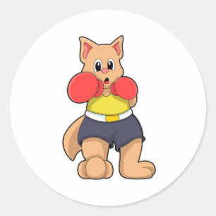 Pegatina Redonda El gato como boxeador en boxeo