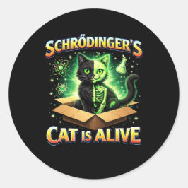 Pegatina Redonda El gato curioso de Schrödinger