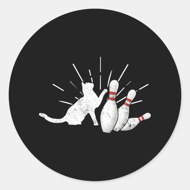 Pegatina Redonda El gato de Alley Tipping Pins divertido Bowling (Anverso)