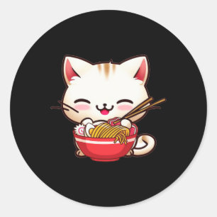 Pegatina Redonda El gato de Kawaii Ramen ama la comida japonesa div