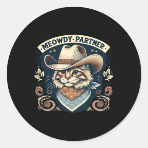 Pegatina Redonda El gato de Meowboy Gorra Howdy Funny Country