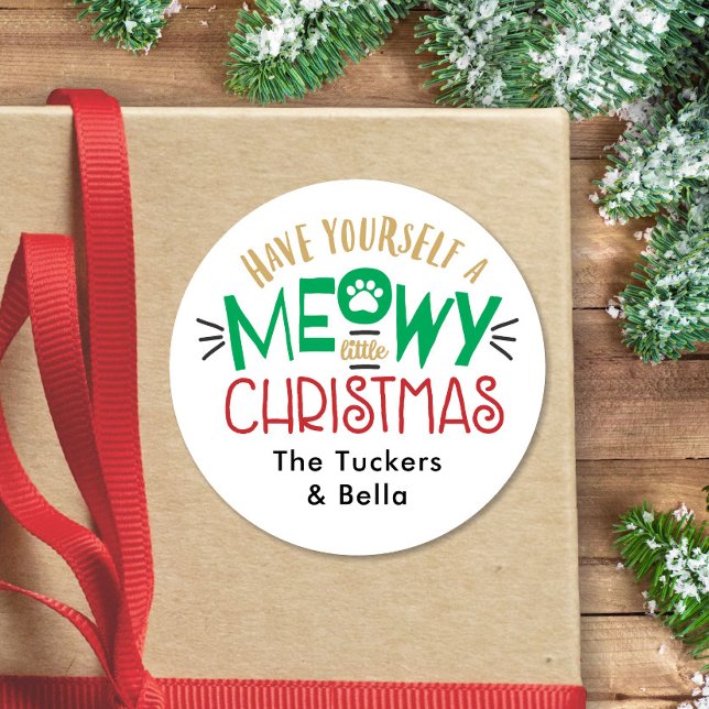 Pegatina Redonda El gato de Meowy Little Navidades Lover (Subido por el creador)