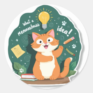 Pegatina Redonda El gato de Punny 'Meowveelouss Idea' vuelve a la e