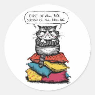 Pegatina Redonda El gato debería estar sentado sobre una pila