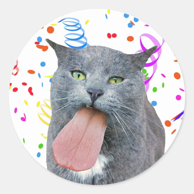 Pegatina Redonda ¿El Gato fiesta Tiene Su Lengua? (Anverso)