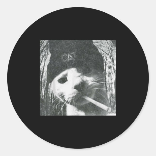 Pegatina Redonda El gato fumador Beanie Meme Grunge estética Grunge (Anverso)
