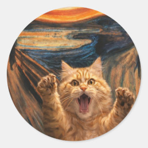 Pegatina Redonda El Gato Grita Arte de Parodia                     