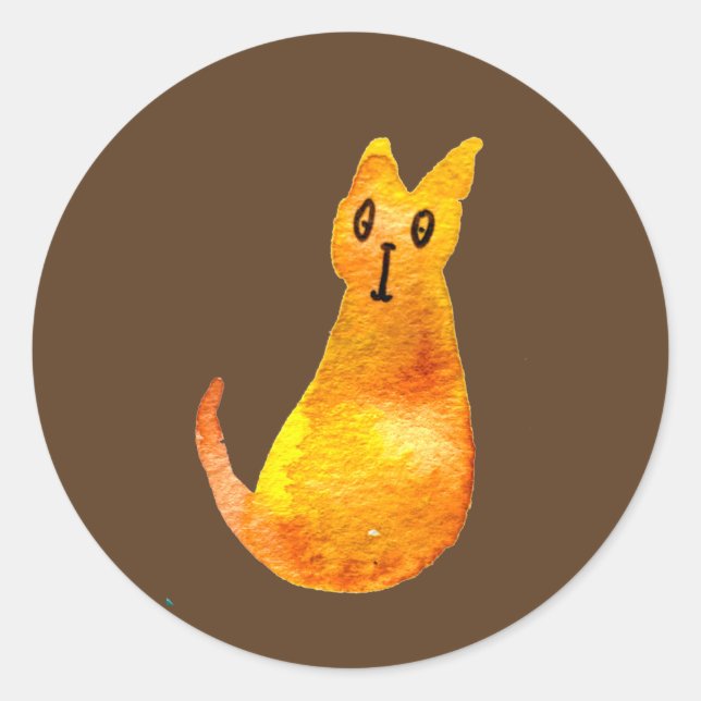 Pegatina Redonda El gato jengibre adorable acuarela arte de ilustra (Anverso)