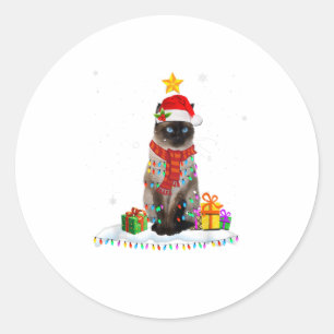 Pegatina Redonda El gato lindo ilumina a los Navidades Gracioso C