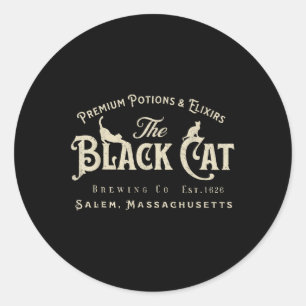 Pegatina Redonda El gato negro saludo salem Est 1626 gato de Hallow