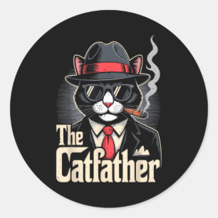 Pegatina Redonda El Gato Padre Esmoquin Gato Papá Feliz Día del Pad