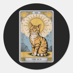 Pegatina Redonda El Gato Tarot De Sun - Tabby Naranja Místico Con P