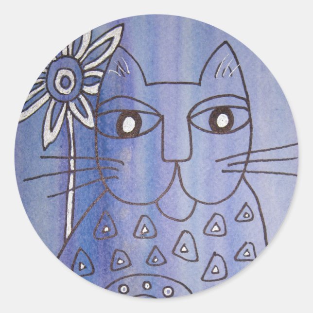 Pegatina Redonda "El gato tiene el blues"