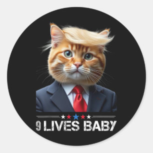 Pegatina Redonda El gato Trump 9 vive a Ba1gracioso meme de Trump