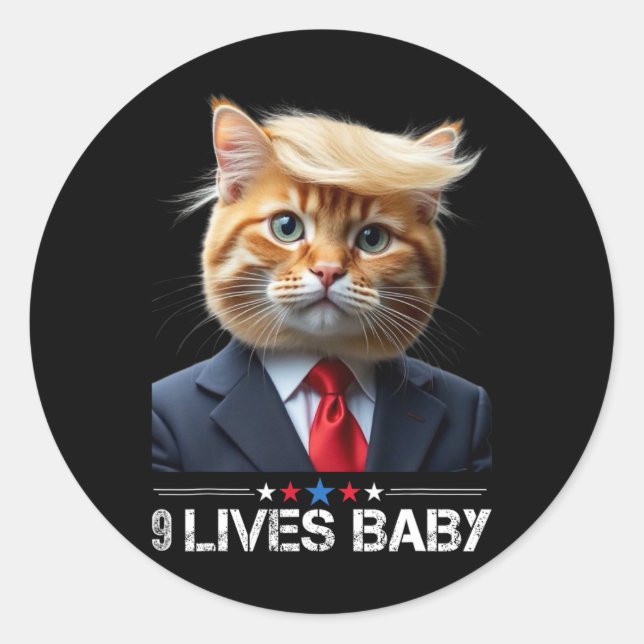Pegatina Redonda El gato Trump 9 vive a Ba1gracioso meme de Trump (Anverso)