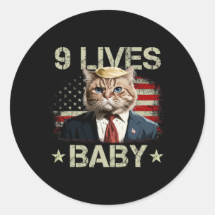 Pegatina Redonda El gato Trump 9 vive al bebé Trump Ganó la victori